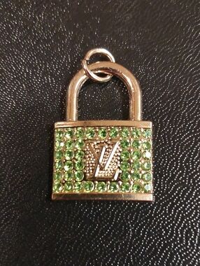 LV Green Crystal & Gold Padlock Charm Pendant